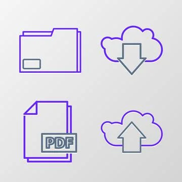 Set line Cloud upload, PDF file document, download and Document folder icon.. 스톡 일러스트