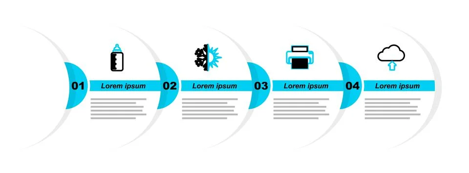 Set line Cloud upload, Printer, Sun and snowflake and Baby bottle icon. Vector Stock Illustration