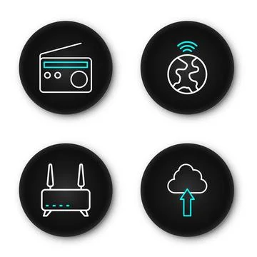 Set line Cloud upload, Router and wi-fi signal, Global technology and Radio.. Stock Illustration