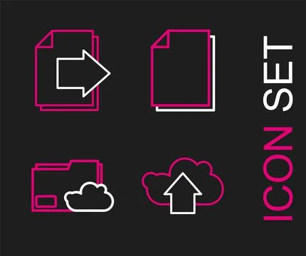 Set line Cloud upload, storage text document folder, Document and Next page a 스톡 일러스트