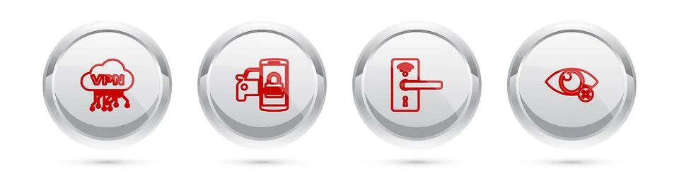Set line Cloud VPN interface, Smart car security system, Digital door lock with イラスト素材