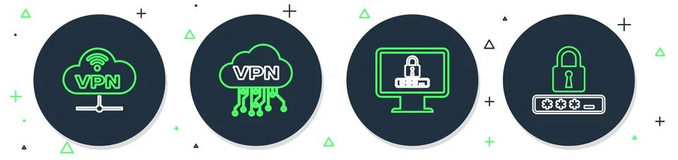 Set line Cloud VPN interface, Monitor with password, Network cloud connection イラスト素材
