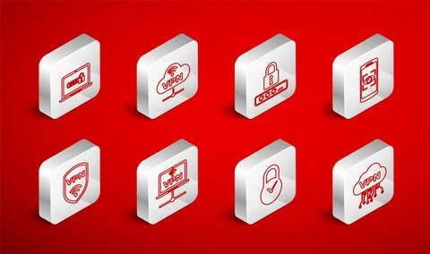 Set line Cloud VPN interface, Network cloud connection, Password protection.. Stock Illustration