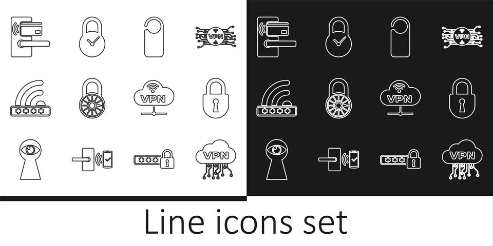 Set line Cloud VPN interface, Lock, Please do not disturb, Safe combination.. 스톡 일러스트