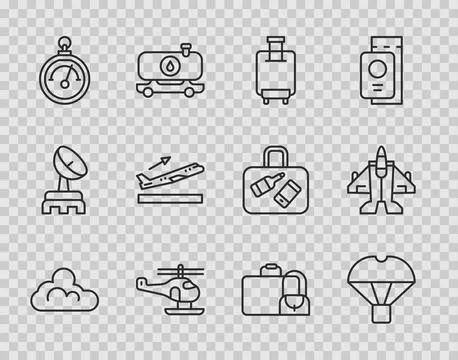 Set line Cloud weather, Box flying on parachute, Suitcase, Helicopter, Barometer イラスト素材