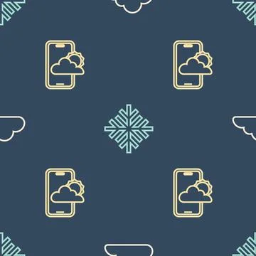 Set line Cloud, Weather forecast and Snowflake on seamless pattern. Vector Illustrazione stock