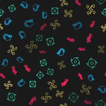 Set line Cloudy with snow, Tornado, Storm and Wind and rain on seamless pattern Stock Illustration