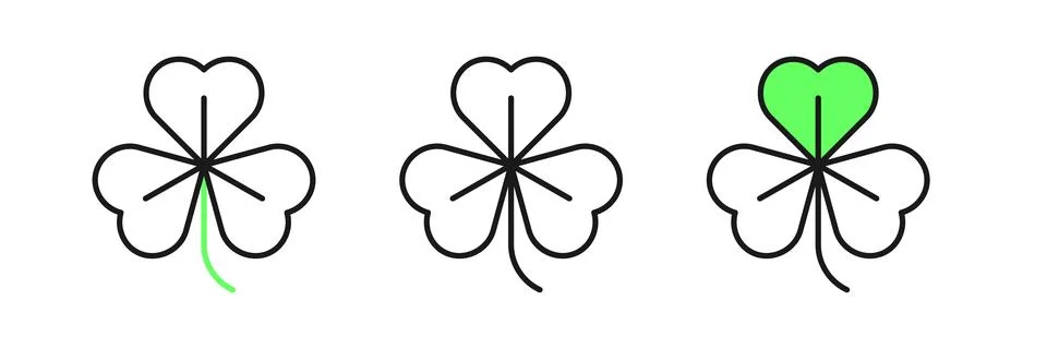 Set line Clover icon isolated on white background. Happy Saint Patrick day... Stock Illustration