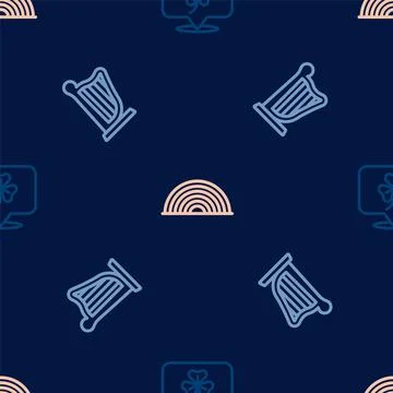 Set line Clover trefoil leaf, Harp and Rainbow on seamless pattern. Vector イラスト素材