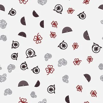 Set line Clover trefoil leaf, Rainbow, Glass of beer and on seamless pattern Illustrazione stock