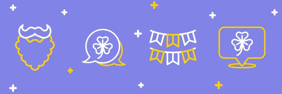Set line Clover trefoil leaf, Carnival garland with flags,  and Mustache be.. 스톡 일러스트