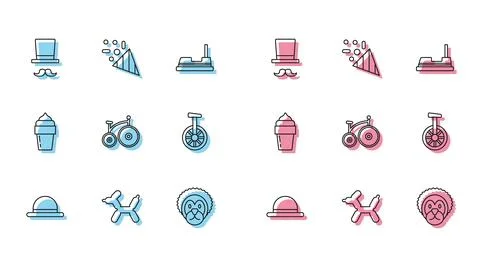 Set line Clown hat, Balloon dog, Magician, Wild lion, Vintage bicycle, Unic.. イラスト素材