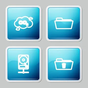 Set line CO2 emissions in cloud, Folder, Hard disk drive sharing network and Stock Illustration