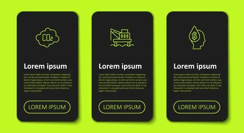 Set line CO2 emissions in cloud, Oil platform the sea and drop with dollar Stock Illustration