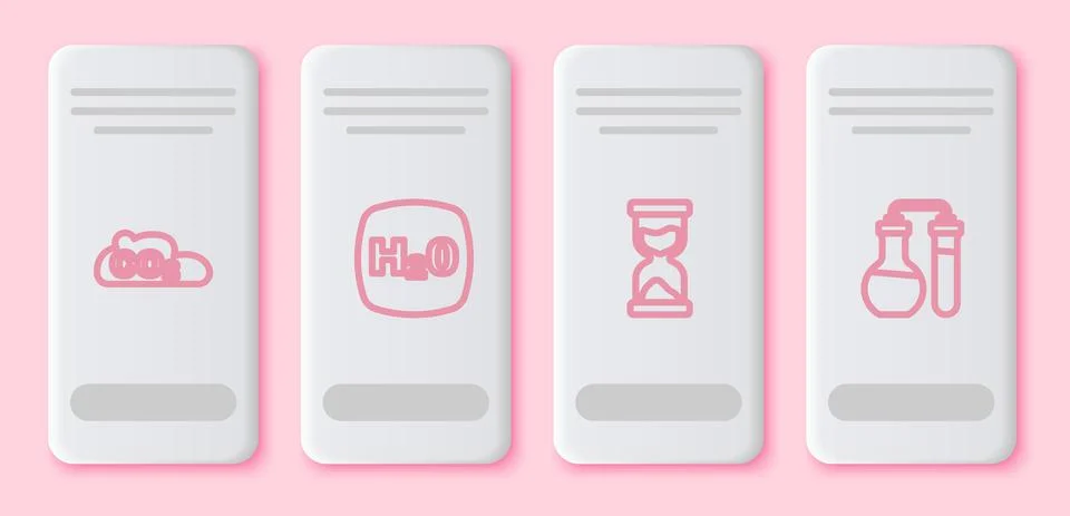 Set line CO2 emissions in cloud, Chemical formula H2O, Old hourglass and Test Illustrazione stock