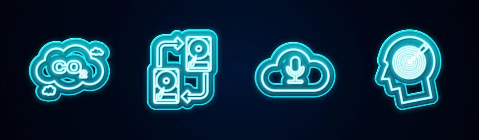 Set line CO2 emissions in cloud, Data exchange with hhd, Music streaming service Illustrazione stock