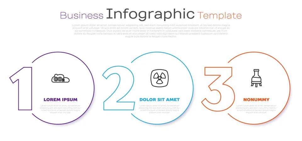Set line CO2 emissions in cloud, Radioactive and Test tube. Business infographic イラスト素材