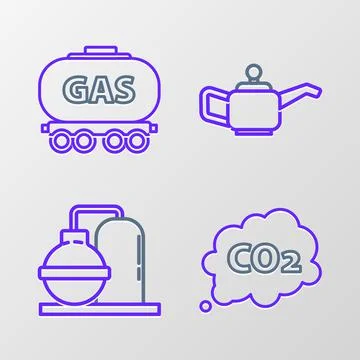 Set line CO2 emissions in cloud, Oil and gas industrial factory building Ilustración de archivo