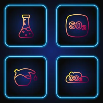 Set line CO2 emissions in cloud, Test tube, and Sulfur dioxide SO2. Gradient イラスト素材