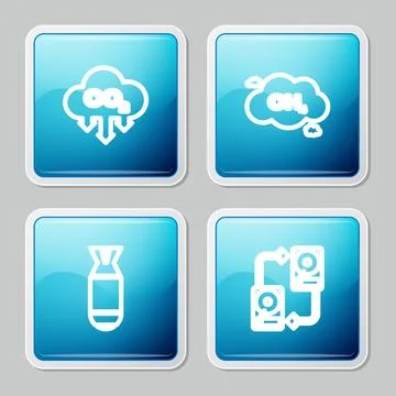 Set line CO2 emissions in cloud, Methane reduction, Aviation bomb and Data Illustrazione stock