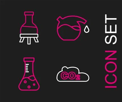 Set line CO2 emissions in cloud, Test tube, and icon. Vector イラスト素材