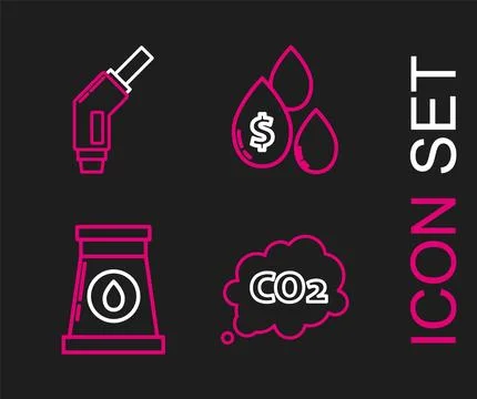 Set line CO2 emissions in cloud, Oil and gas industrial factory building, d.. Ilustración de archivo