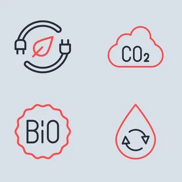 Set line CO2 emissions in cloud, Banner for bio, Recycle clean aqua and Ele.. Stock Illustration