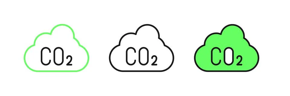 Set line CO2 emissions in cloud icon isolated on white background. Carbon d.. Stock Illustration