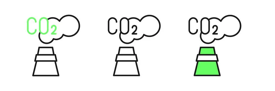 Set line CO2 emissions in cloud icon isolated on white background. Carbon d.. Stock Illustration