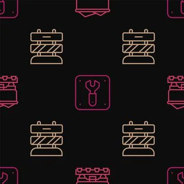 Set line Coal train wagon, End of railway tracks and Repair on seamless pattern Stock Illustration