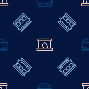 Set line Coal train wagon, Passenger cars and Railway tunnel on seamless pattern Stock Illustration