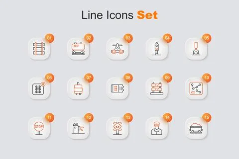 Set line Coal train wagon, Train conductor, Railroad crossing, Turnstile, S.. Stock Illustration