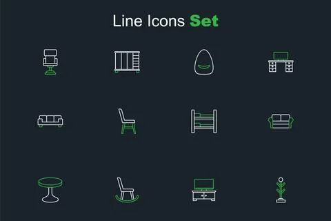 Set line Coat stand, TV table, Armchair, Round, Sofa, Bunk bed, Chair and  .. 스톡 일러스트
