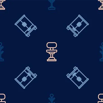 Set line Coat stand, Wardrobe and Office chair on seamless pattern. Vector Illustrazione stock