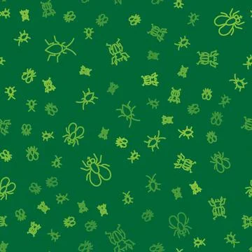 Set line Cockroach, Insect fly and Beetle deer on seamless pattern. Vector Stock Illustration