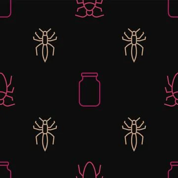 Set line Cockroach, Spider and Glass jar on seamless pattern. Vector Stock Illustration