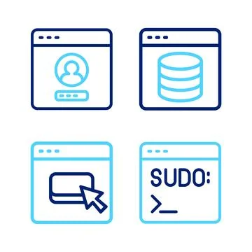 Set line Code terminal, Browser files, Server, Data, Web Hosting and Create Illustrazione stock