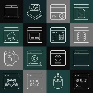 Set line Code terminal, Browser window, Server, Data, Web Hosting, Debugging Stock Illustration