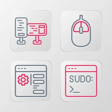 Set line Code terminal, Browser setting, Computer mouse and monitor screen .. Stock Illustration