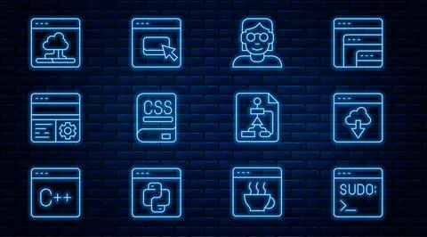 Set line Code terminal, Cloud technology data transfer, Hacker or coder, Bo.. Illustrazione stock