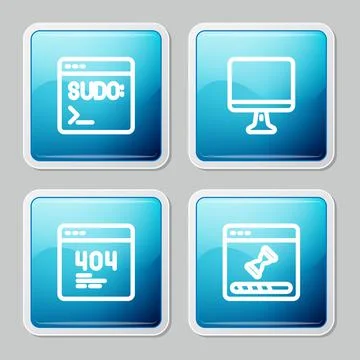 Set line Code terminal, Computer monitor screen, Page with 404 error and Loading Illustrazione stock