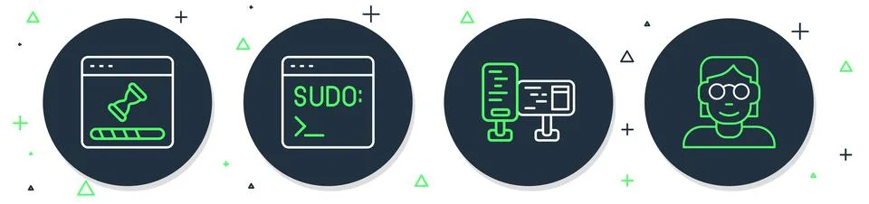 Set line Code terminal, Computer monitor screen, Loading data window and Hack Stock Illustration