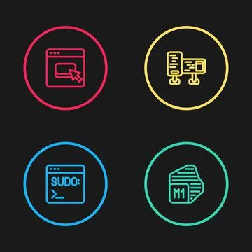 Set line Code terminal, Processor, Computer monitor screen and Browser files Stock Illustration