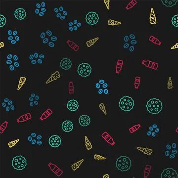 Set line Coffee beans, Cookie or biscuit, Ice cream in waffle cone and Bottle Illustrazione stock