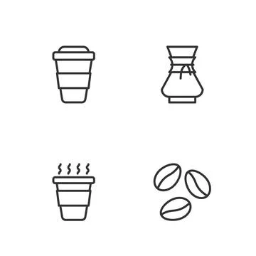 Set line Coffee beans, cup to go, and Pour over coffee maker icon. Vector Ilustración de archivo