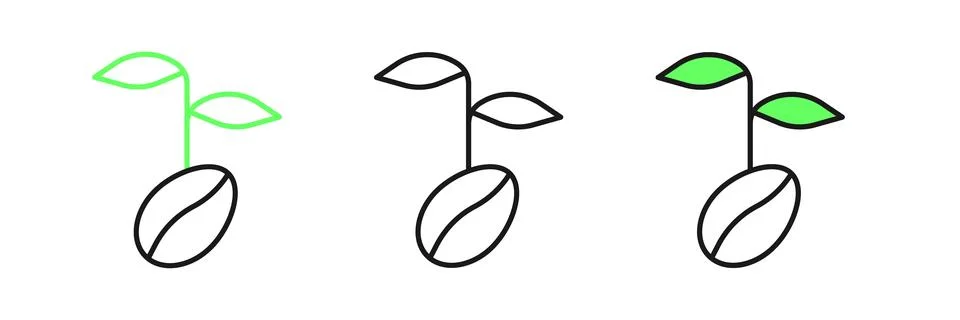 Set line Coffee beans icon isolated on white background.  Vector Stock Illustration