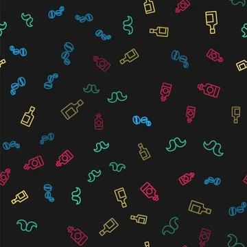 Set line Coffee beans, Mustache, Tequila bottle and on seamless pattern. Vector Stock Illustration