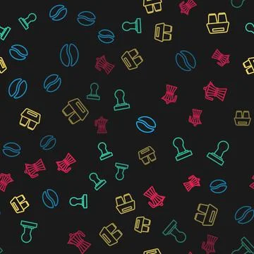 Set line Coffee beans, tamper, cup to go and moca pot on seamless pattern イラスト素材