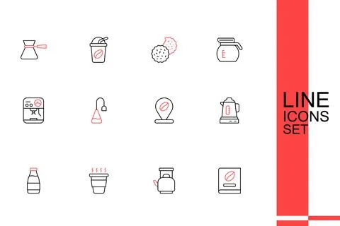Set line Coffee book Kettle with handle cup to go Milk bottle Electric kettle Illustration