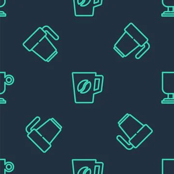 Set line Coffee cup, and Irish coffee on seamless pattern. Vector 스톡 일러스트